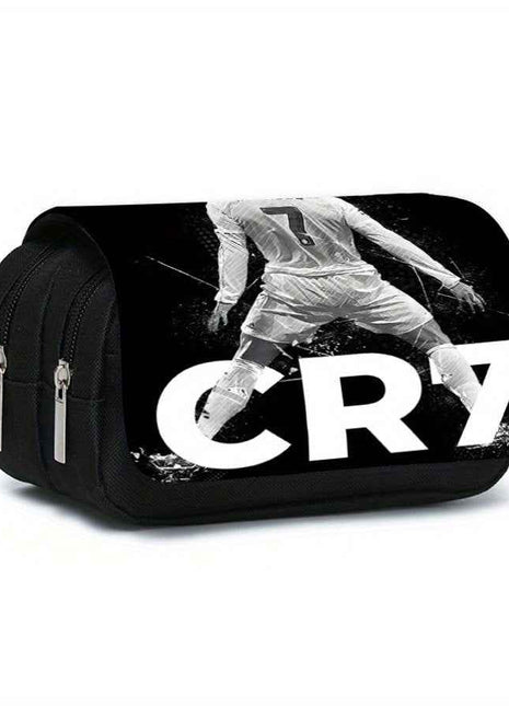 Portapenne e Astuccio con Cerniera a Scomparsa Design CR7 (con Testo CR7) - Borsellino in Poliestere Resistente per Scuola, Ufficio e Tifosi di Cristiano Ronaldo, Accessori Calcistici - Regalo Ispirato al Giocatore