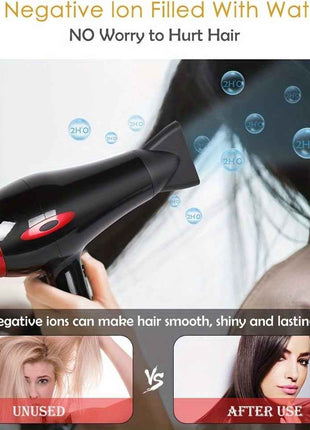 1875W Powerful Ionic Hair Dryer, 1pc Professional Salon Hair Dryer, Black/Black-Red, 2 Speed/3 Heat Settings, Negative Ion Fast Drying with Ion Conditioning