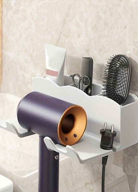 Space-Saving Wall-Mounted Hair Dryer Holder - Hands-Free, Fits Small to Large Dryers, Perfect for Bathroom Organization