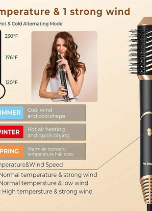 6-in-1 Professional Hair Styling Tool Kit - Ionic Foldable Hair Dryer with Diffuser, Hot Air Brush, Curling Wand, Volumizer, Thermal Brush, and Comb - 1000W, 110V, US Plug