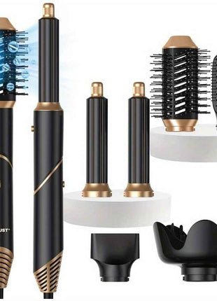 6-in-1 Professional Hair Styling Tool Kit - Ionic Foldable Hair Dryer with Diffuser, Hot Air Brush, Curling Wand, Volumizer, Thermal Brush, and Comb - 1000W, 110V, US Plug