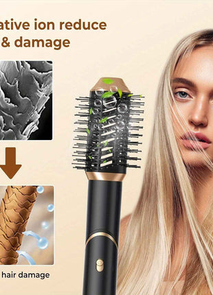 6-in-1 Professional Hair Styling Tool Kit - Ionic Foldable Hair Dryer with Diffuser, Hot Air Brush, Curling Wand, Volumizer, Thermal Brush, and Comb - 1000W, 110V, US Plug