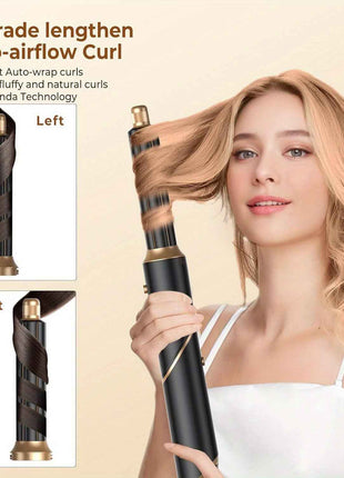 6-in-1 Professional Hair Styling Tool Kit - Ionic Foldable Hair Dryer with Diffuser, Hot Air Brush, Curling Wand, Volumizer, Thermal Brush, and Comb - 1000W, 110V, US Plug