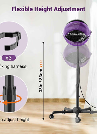 Standing Hair Dryer 1875W Professional Ionic Hooded Hair Dryer