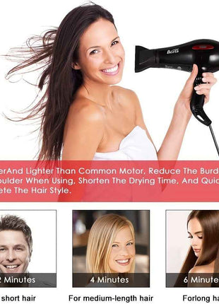 1875W Powerful Ionic Hair Dryer, 1pc Professional Salon Hair Dryer, Black/Black-Red, 2 Speed/3 Heat Settings, Negative Ion Fast Drying with Ion Conditioning
