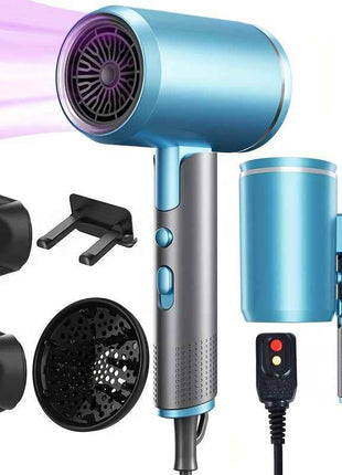 Professional Ionic Hair Dryer Blow Dryer with Diffuser and Concentrator and Hanging rack for Curly Hair Negative Ions Dryer with Ceramic Technology Nozzle for Fast Drying as Salon Light and Quiet, Folding Travel