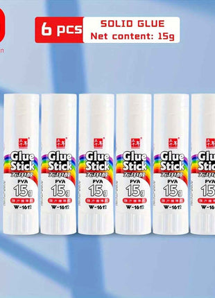 6 pezzi di stick di colla ad alta adesività WQN, colla solida, adesivo per artigianato, materiale scolastico, cancelleria kawaii, materiale per ufficio, prodotti per giovani, 9 g/15 g/21 g/36 g, stagione del ritorno a scuola, asciugatura rapida, impermeab