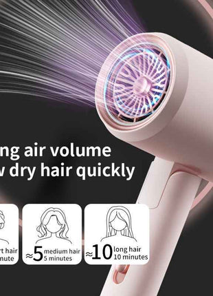 Professional Ionic Hair Dryer Blow Dryer with Diffuser and Concentrator and Hanging rack for Curly Hair Negative Ions Dryer with Ceramic Technology Nozzle for Fast Drying as Salon Light and Quiet, Folding Travel