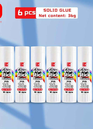 6 pezzi di stick di colla ad alta adesività WQN, colla solida, adesivo per artigianato, materiale scolastico, cancelleria kawaii, materiale per ufficio, prodotti per giovani, 9 g/15 g/21 g/36 g, stagione del ritorno a scuola, asciugatura rapida, impermeab