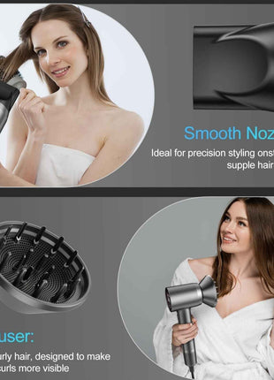 The Perfect Gift For SDKWDH Christmas! Digital Screen Hair Dryer - Negative Ions. 150000 RPM Motor, Fast, Quiet And Dry. Hd Display. Diffuser, Nozzle. Five Temperatures, Two Speeds. Compact, Smart. SMP-JYCFJ-1