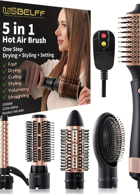 5 in 1 Hot-Air Blow Hair Dryer Brush - Set for One Step Drying and Styling Hair, Negative Ionic, Ceramic Barrel, Detachable, Multiple Temp Settings for Women Middle to Long Hair, Black-Golden - Riparo82