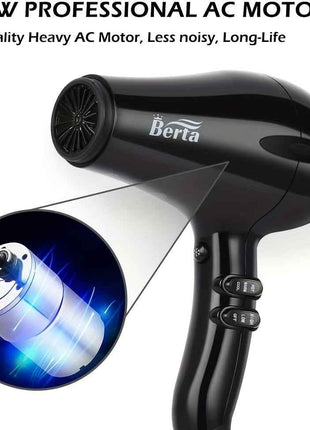 1875W Powerful Ionic Hair Dryer, 1pc Professional Salon Hair Dryer, Black/Black-Red, 2 Speed/3 Heat Settings, Negative Ion Fast Drying with Ion Conditioning