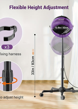 1875W Professional Ionic Hooded Hair Dryer - Fast Drying, Salon-Quality Results, Reduce Frizz and Damage, Advanced Ionic Technology, Cool Shot Button, Concentrator Attachment, Lightweight and Portable Design for Easy Styling - Riparo82