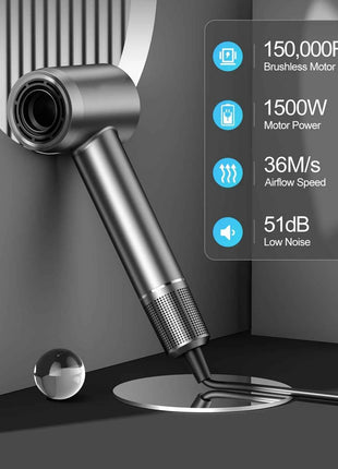 The Perfect Gift For SDKWDH Christmas! Digital Screen Hair Dryer - Negative Ions. 150000 RPM Motor, Fast, Quiet And Dry. Hd Display. Diffuser, Nozzle. Five Temperatures, Two Speeds. Compact, Smart. SMP-JYCFJ-1