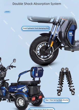 Adult Electric Tricycle Mini Passenger 3 Wheel Electric Scooter 3 Seats For Women Family 600W Powerful Senior Mobility Scooter