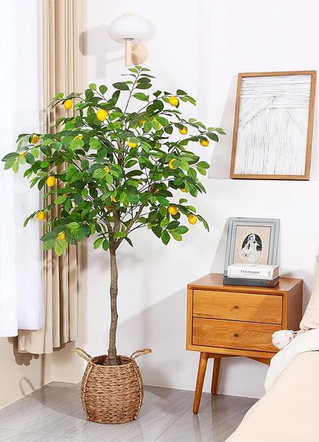 120cm/150cm Artificial Lemon Tree Artificial Tree With Fruit Fake Bonsai Plant Plastic Potted Plant Christmas Home Garden Decor