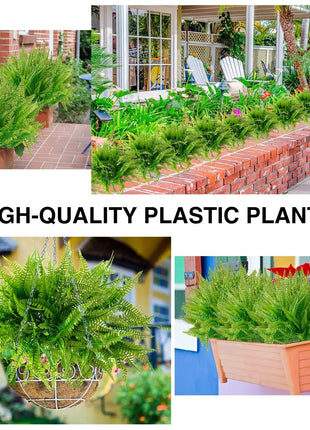 4 Bundles Artificial Plants Fake Boston Ferns Bushes Faux Shrubs  Greenery UV Resistant Plant for Home Garden Outdoor Yard Decor
