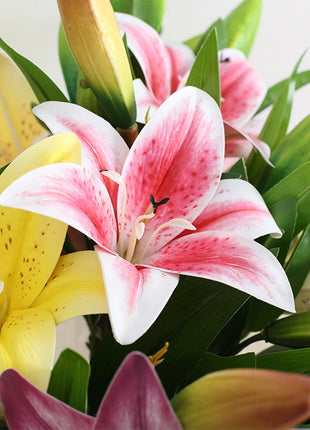 Real Looking 3D Printing Lily Branch  Artificial Flowers White Fake Flowers Flores for Wedding Home Garden Decoration