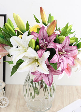 Real Looking 3D Printing Lily Branch  Artificial Flowers White Fake Flowers Flores for Wedding Home Garden Decoration