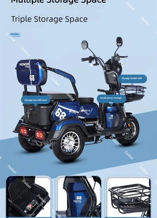 Adult Electric Tricycle Mini Passenger 3 Wheel Electric Scooter 3 Seats For Women Family 600W Powerful Senior Mobility Scooter