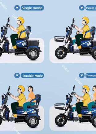 Adult Electric Tricycle Mini Passenger 3 Wheel Electric Scooter 3 Seats For Women Family 600W Powerful Senior Mobility Scooter