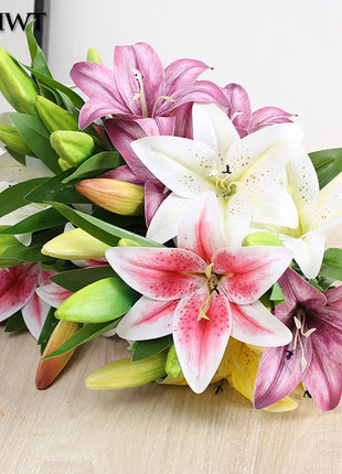 Artificial Lily Flower Real Looking 3D Printing Artificial Flowers Fake Flowers Flores for Wedding Home Garden Ornaments