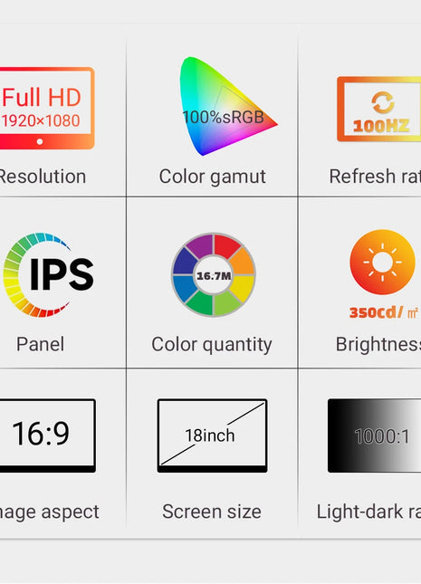 ZSUS 18-Inch 1080P 100Hz 100%sRGB Portable Monitor 16:9 HDR 350cd /M² For XBox PS4 / 5 Switch Cell Phone PC Loptop Extension - Riparo82