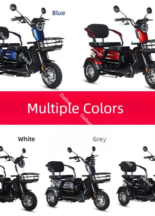 Adult Electric Tricycle Mini Passenger 3 Wheel Electric Scooter 3 Seats For Women Family 600W Powerful Senior Mobility Scooter