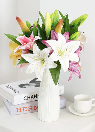 Real Looking 3D Printing Lily Branch  Artificial Flowers White Fake Flowers Flores for Wedding Home Garden Decoration