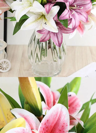 Artificial Lily Flower Real Looking 3D Printing Artificial Flowers Fake Flowers Flores for Wedding Home Garden Ornaments