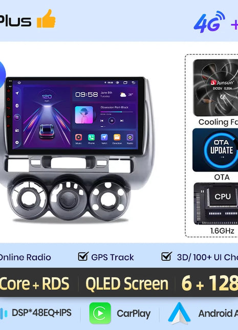Junsun Wireless CarPlay Android Auto Car Radio for Honda Fit Jazz City 2002 2003 2004-2007 RDS GPS 4G WIFI Multimedia autoradio - Riparo82