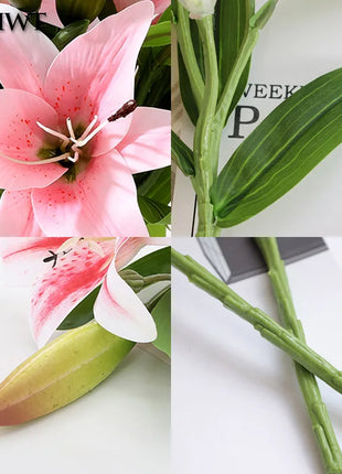 Artificial Lily Flower Real Looking 3D Printing Artificial Flowers Fake Flowers Flores for Wedding Home Garden Ornaments