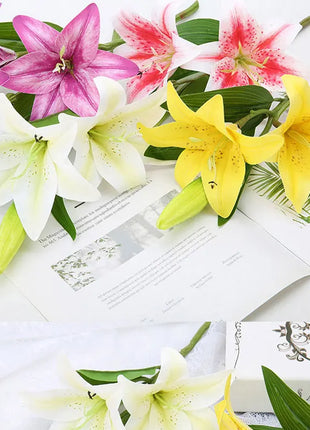 Artificial Lily Flower Real Looking 3D Printing Artificial Flowers Fake Flowers Flores for Wedding Home Garden Ornaments