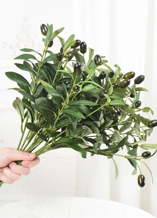 1/3pcs Artificial Olive Leaves Tree Branch Green Plant with Fruit for Home Garden Vase Decoration Wedding Bouquet Silk Flowers