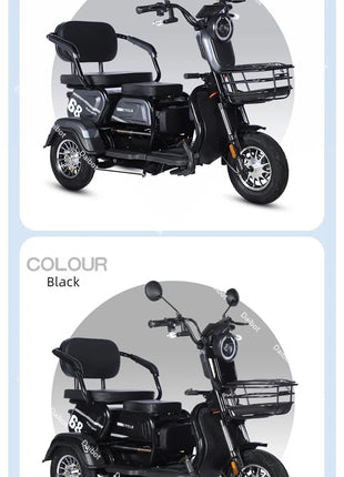 Adult Electric Tricycle Mini Passenger 3 Wheel Electric Scooter 3 Seats For Women Family 600W Powerful Senior Mobility Scooter