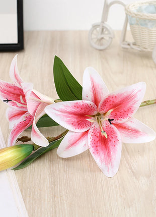 Real Looking 3D Printing Lily Branch  Artificial Flowers White Fake Flowers Flores for Wedding Home Garden Decoration