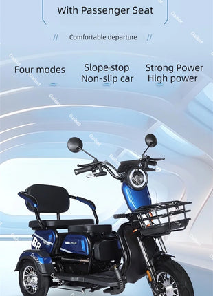 Adult Electric Tricycle Mini Passenger 3 Wheel Electric Scooter 3 Seats For Women Family 600W Powerful Senior Mobility Scooter