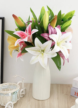Real Looking 3D Printing Lily Branch  Artificial Flowers White Fake Flowers Flores for Wedding Home Garden Decoration