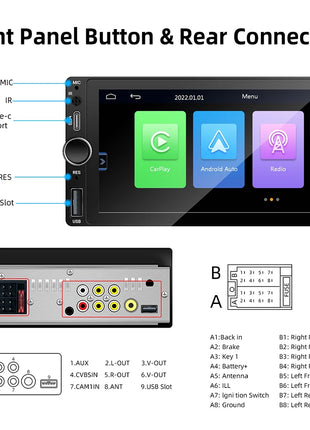 IPS 6.9 Inch 1Din Wired Carplay Android Auto Car Radio Multimedia Video MP5 Player Touch Screen Universal Autoradio Stereo - Riparo82