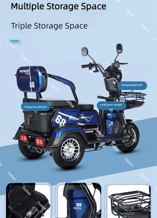 Adult Electric Tricycle Mini Passenger 3 Wheel Electric Scooter 3 Seats For Women Family 600W Powerful Senior Mobility Scooter