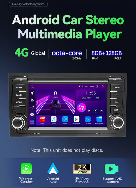Android 14 AutoRadio For Audi A4 B6 B7 S4 B7 B6 RS4 Seat Exeo 2002-2008 RS4 B7 Radio 2008-2012 Stereo GPS Carplay Car Multimedia - Riparo82