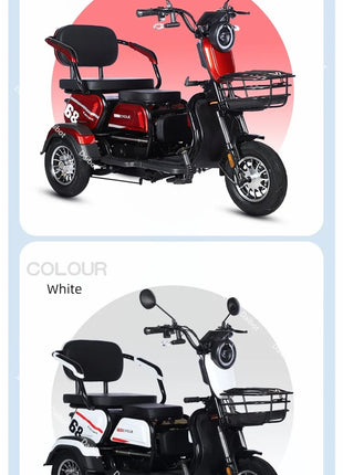 Adult Electric Tricycle Mini Passenger 3 Wheel Electric Scooter 3 Seats For Women Family 600W Powerful Senior Mobility Scooter