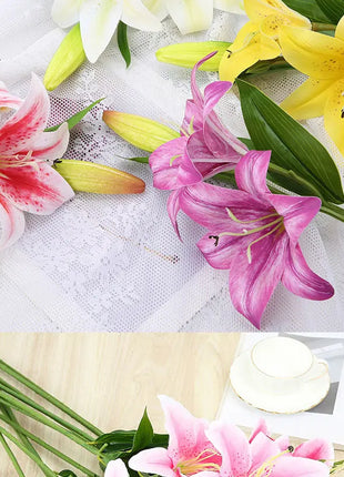 Artificial Lily Flower Real Looking 3D Printing Artificial Flowers Fake Flowers Flores for Wedding Home Garden Ornaments