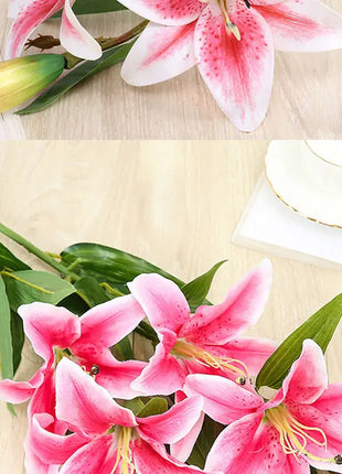 Artificial Lily Flower Real Looking 3D Printing Artificial Flowers Fake Flowers Flores for Wedding Home Garden Ornaments
