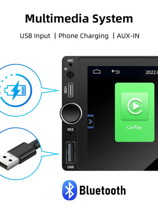 IPS 6.9 Inch 1Din Wired Carplay Android Auto Car Radio Multimedia Video MP5 Player Touch Screen Universal Autoradio Stereo - Riparo82