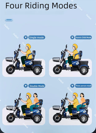 Adult Electric Tricycle Mini Passenger 3 Wheel Electric Scooter 3 Seats For Women Family 600W Powerful Senior Mobility Scooter