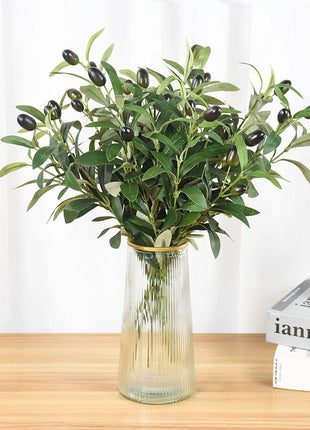1/3pcs Artificial Olive Leaves Tree Branch Green Plant with Fruit for Home Garden Vase Decoration Wedding Bouquet Silk Flowers
