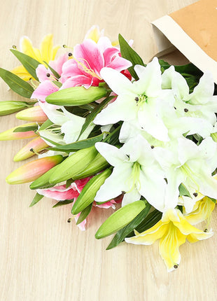 Real Looking 3D Printing Lily Branch  Artificial Flowers White Fake Flowers Flores for Wedding Home Garden Decoration