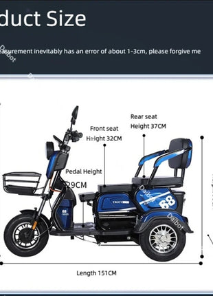 Adult Electric Tricycle Mini Passenger 3 Wheel Electric Scooter 3 Seats For Women Family 600W Powerful Senior Mobility Scooter