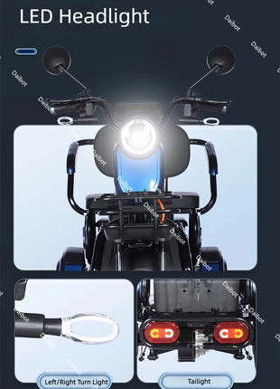 Adult Electric Tricycle Mini Passenger 3 Wheel Electric Scooter 3 Seats For Women Family 600W Powerful Senior Mobility Scooter